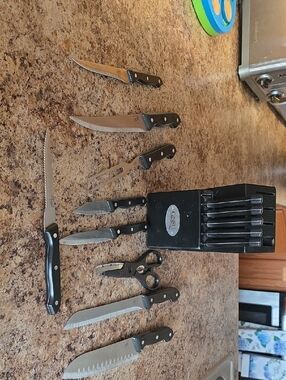 Black Handle 12-Piece Kitchen Knife and Utensil Set - Black
